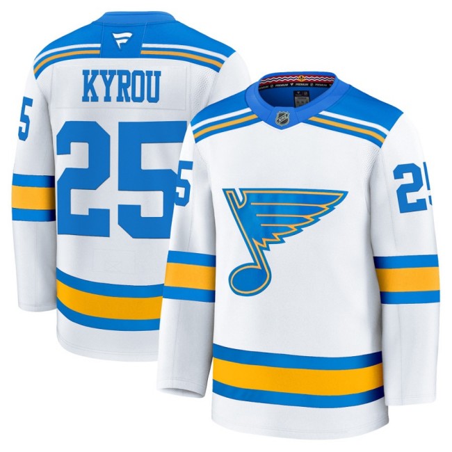 Men's St. Louis Blues #25 Jordan Kyrou White 2025-26 Premium Stitched Hockey Jersey