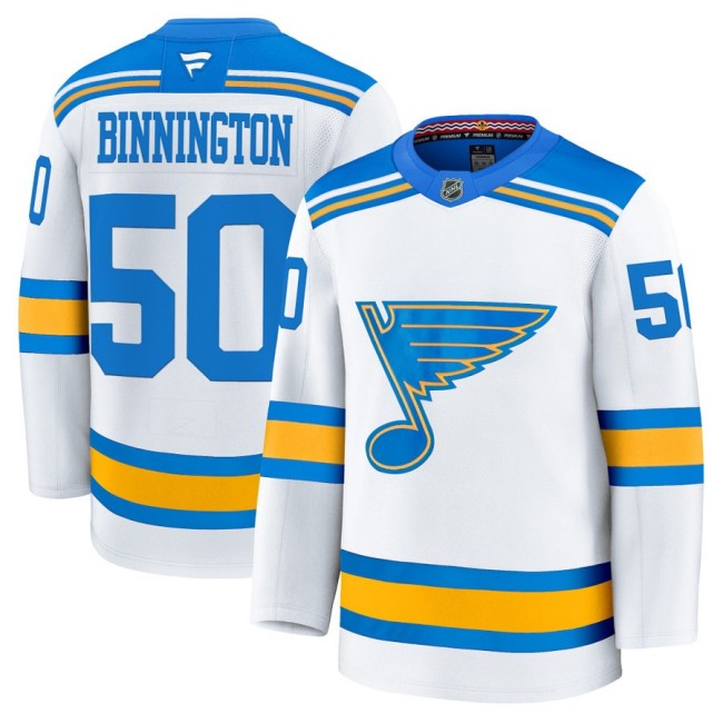 Men's St. Louis Blues #50 Jordan Binnington White 2025-26 Premium Stitched Hockey Jersey