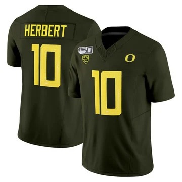 Men's Oregon Ducks #10 Justin Herbert Green NCAA 150th Stitched Limited Football Jersey