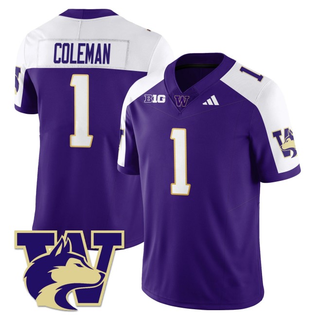 Men's Washington Huskies #1 Jonah Coleman Purple White 2025 Vapor Limited Stitched Football Jersey
