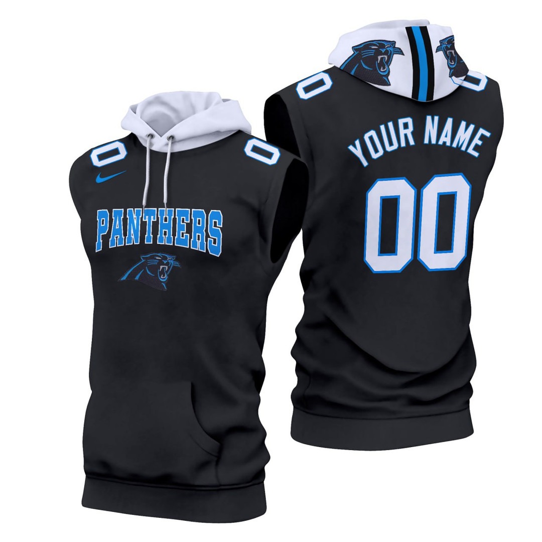 Carolina Panthers Custom Black Sleeveless Hoodie - All Stitched