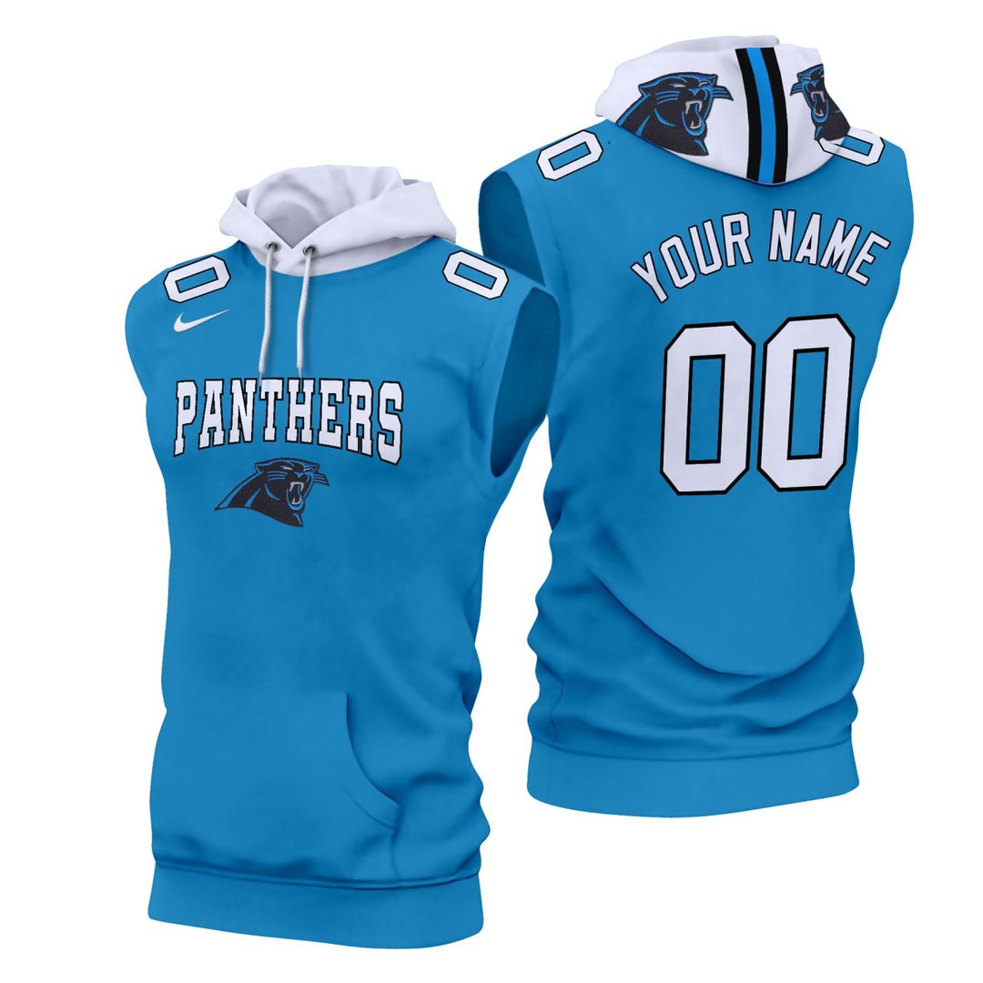 Carolina Panthers Custom Blue Sleeveless Hoodie - All Stitched