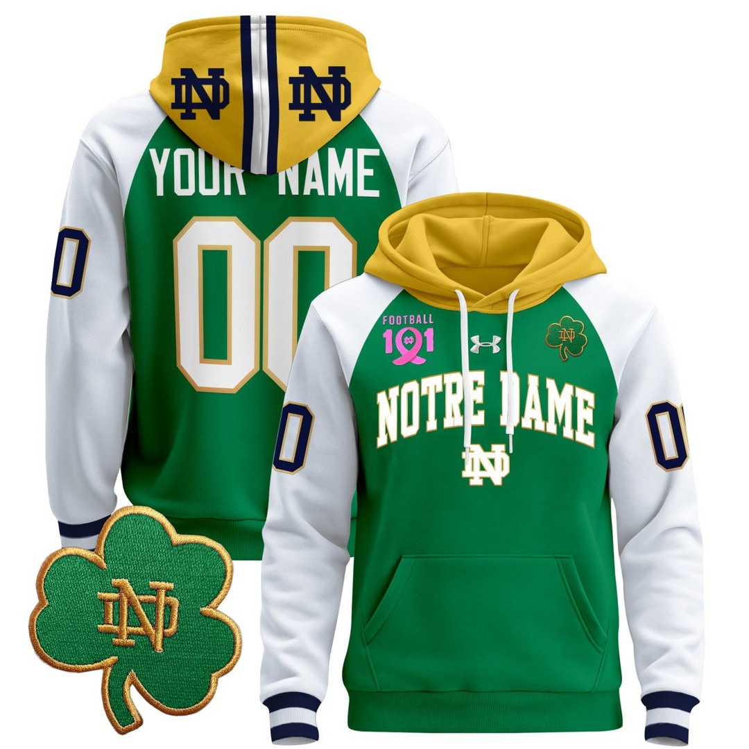 Notre Dame Fighting Irish 2024 Green Alternate Custom Pullover Hoodie V2 - All Stitched