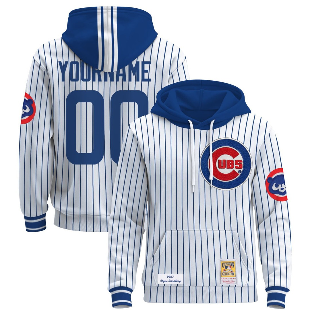 Chicago Cubs Pinstripe Custom Pullover Hoodie - All Stitched