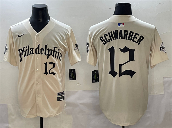 Men's Philadelphia Phillies #12 Kyle Schwarber Cream Gothic Vapor Limited Stitched Jersey