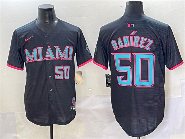 Men's Miami Marlins #50 Agustin Ramirez Black 2025 City Connect Limited Stitched Baseball Jersey