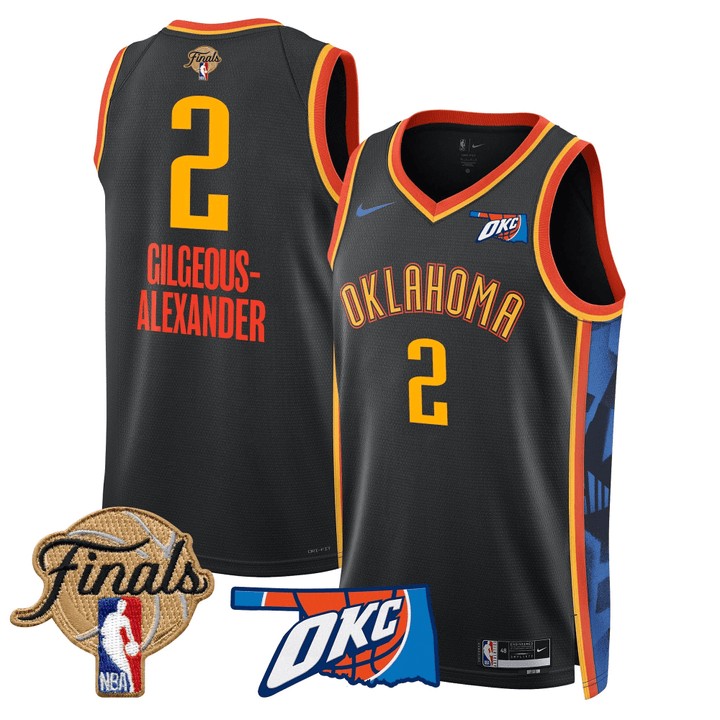 Men's Oklahoma City Thunder #2 Shai Gilgeous-Alexander NBA Final Patchs 24-25 City Black Stitched Basketball Jersey