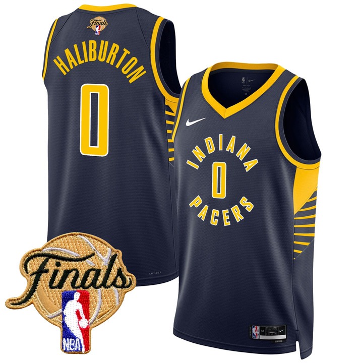 Youth Indiana Pacers #0 Tyrese Haliburton Nike Navy 2025 NBA Finals Swingman Jersey - Icon Edition