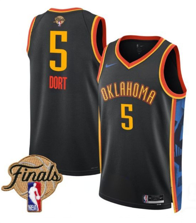 Men's Oklahoma City Thunder #5 Luguentz Dort 2025 Finals Black 2024-25 City Edition Stitched Basketball Jersey
