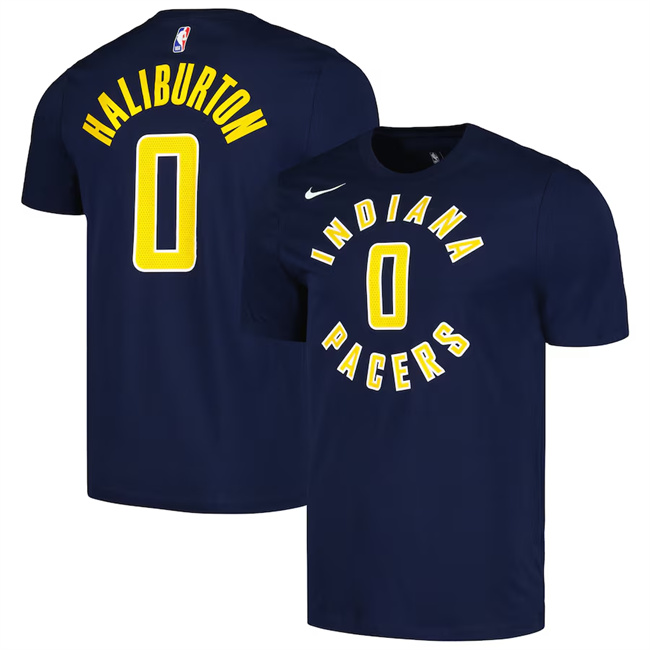Men's Indiana Pacers #0 Tyrese Haliburton Navy Icon 2022_23 Name & Number T-Shirt