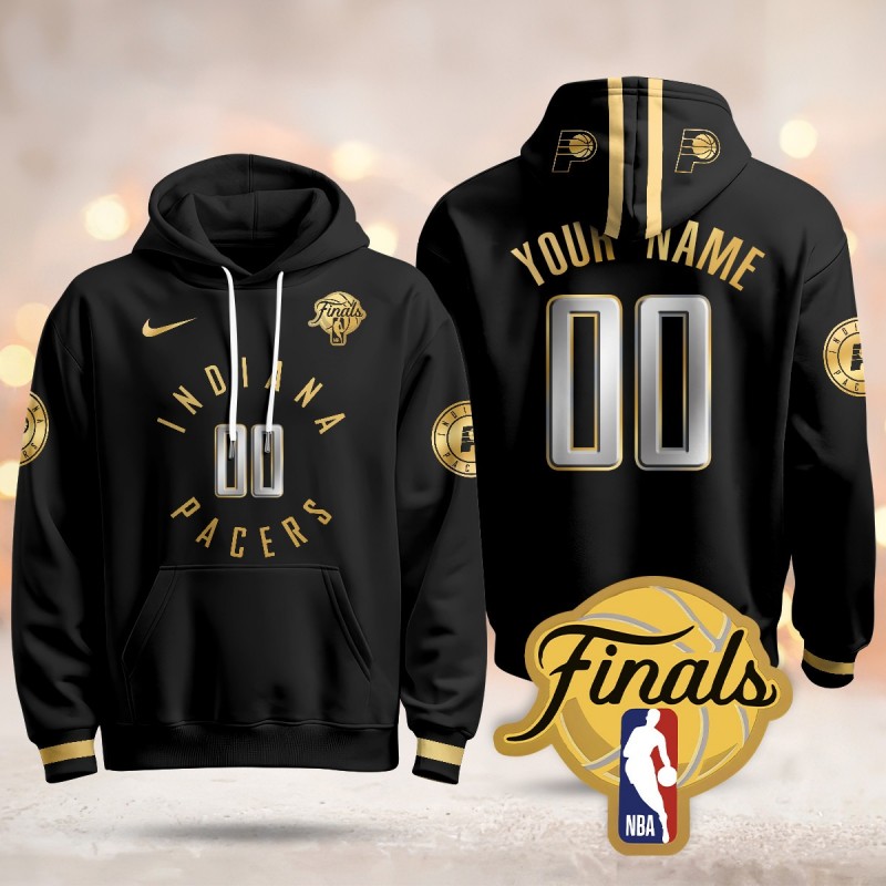 Men's Indiana Pacers Custom Black Gold 2025 Finals Patch Stitched Hoodie