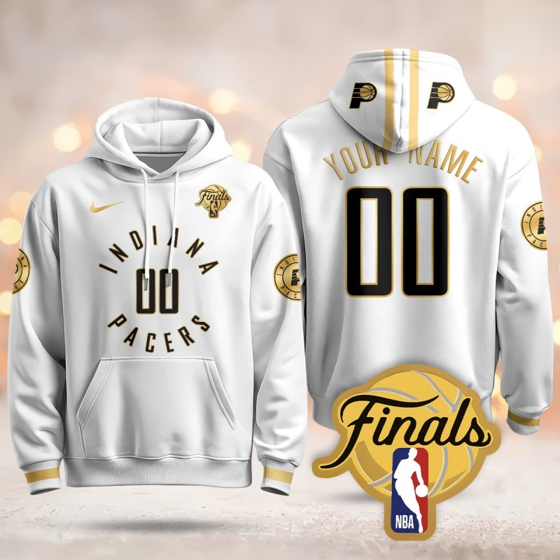 Men's Indiana Pacers Custom White Gold 2025 Finals Patch Stitched Hoodie
