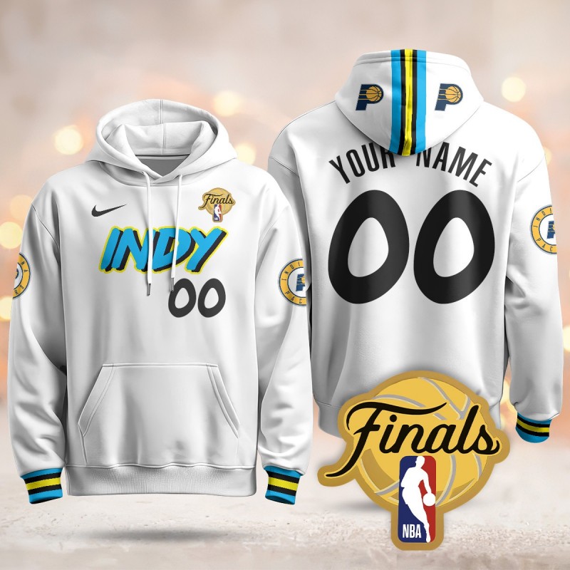 Men's Indiana Pacers Custom White 2024-25 City 2025 Finals Patch Stitched Hoodie