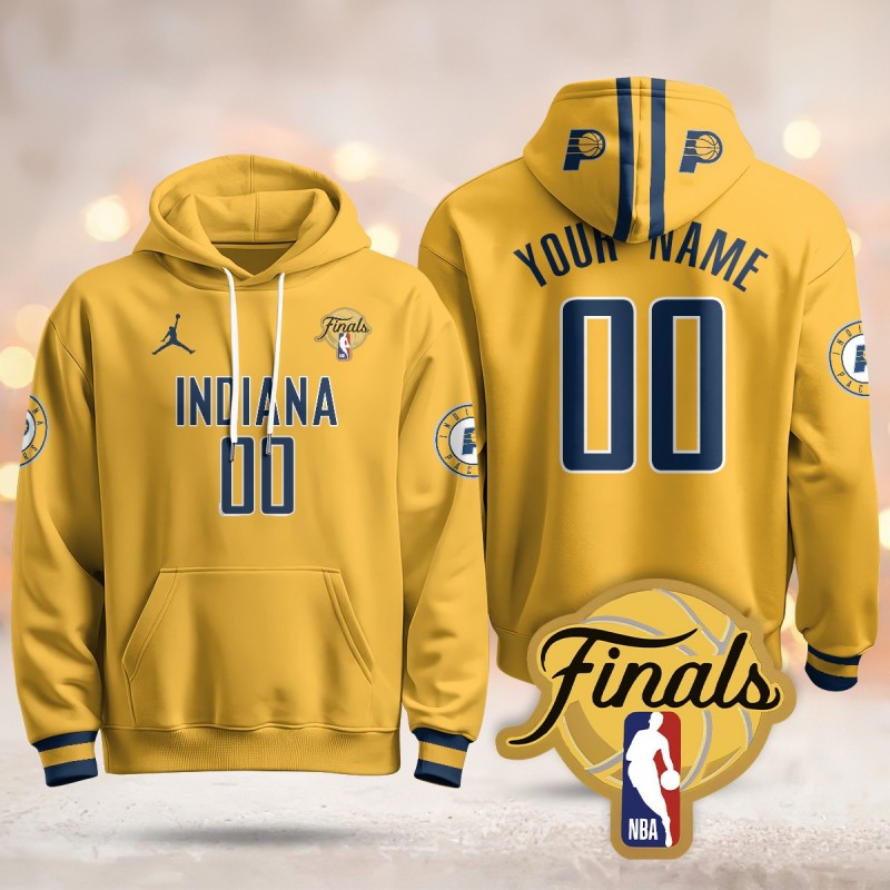 Men's Indiana Pacers Custom Yellow Statement 2025 Finals Patch Stitched Hoodie
