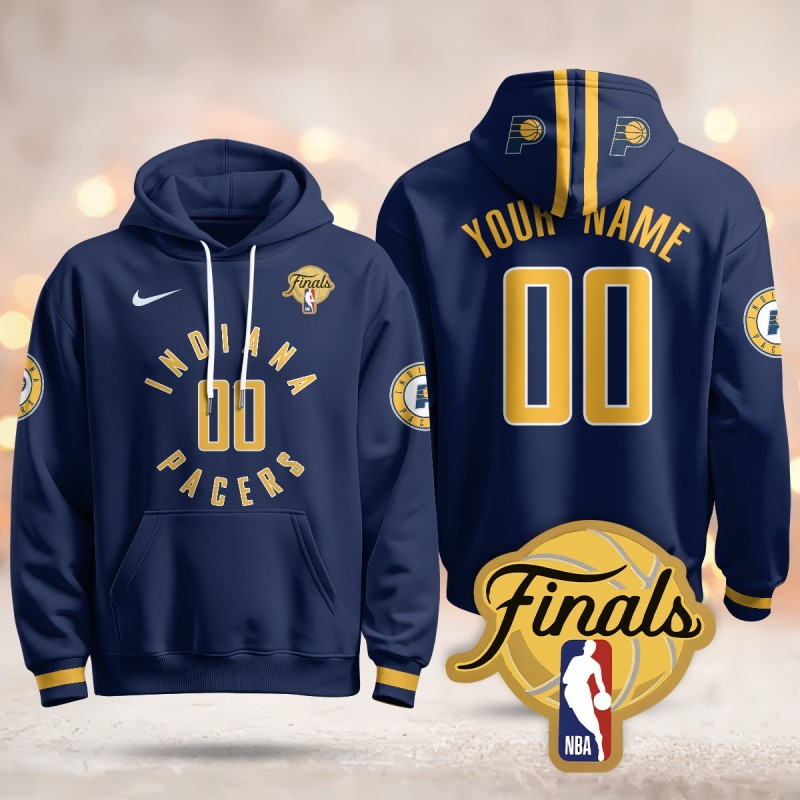 Men's Indiana Pacers Custom Navy Icon 2025 Finals Patch Stitched Hoodie
