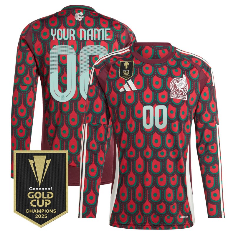 Mexico Custom Home adidas 2025 Gold Cup Champions Long Sleeve Soccer Jersey
