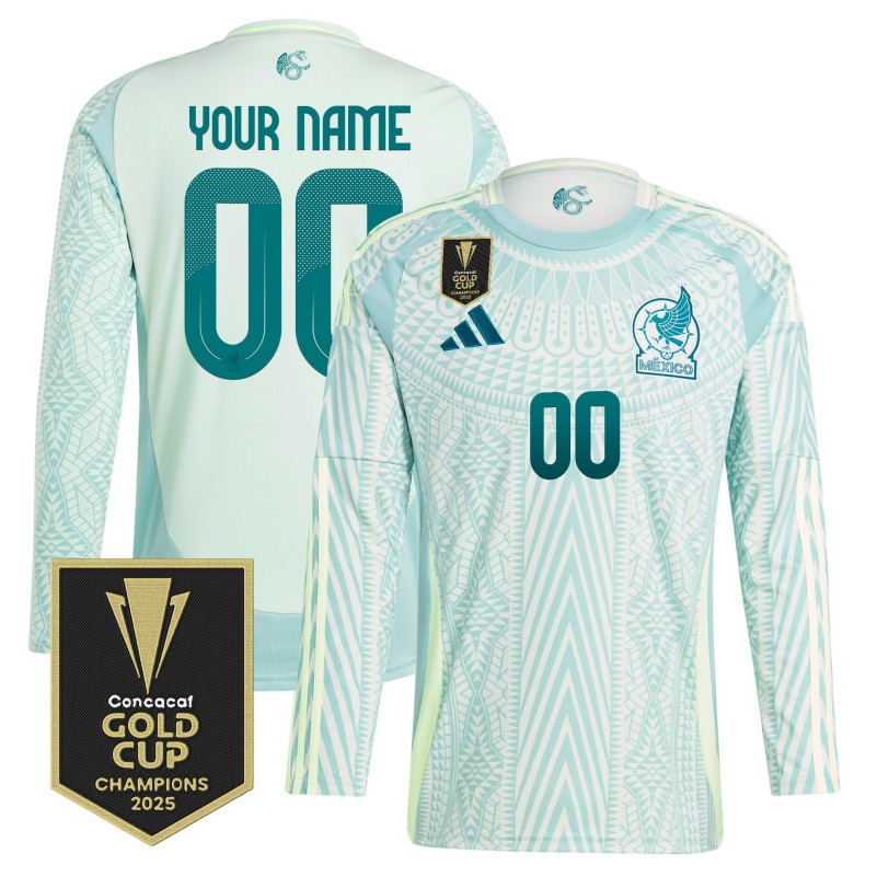 Mexico Custom Away adidas 2025 Gold Cup Champions Long Sleeve Soccer Jersey