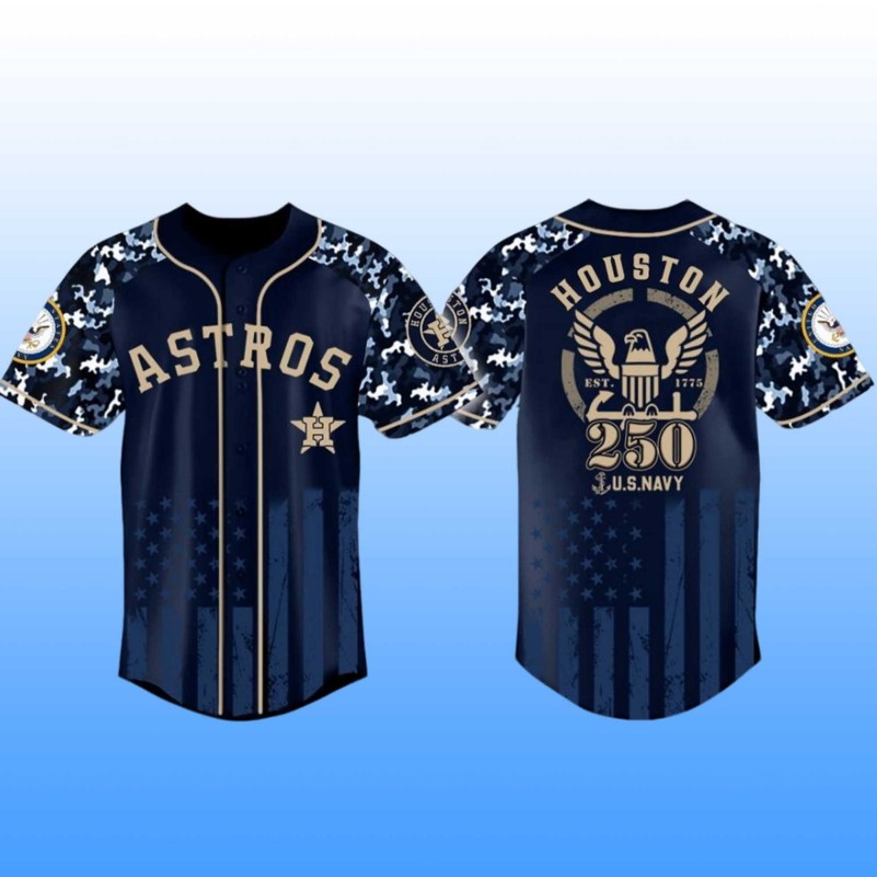 Men's Houston Astros U.S. NAVY 250th Birthday Cool Base Jersey - Printed