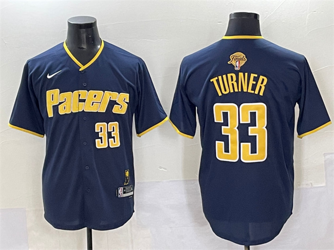 Men's Indiana Pacers #33 Myles Turner Navy 2025 Finals Vapor Stitched Baseball Jersey