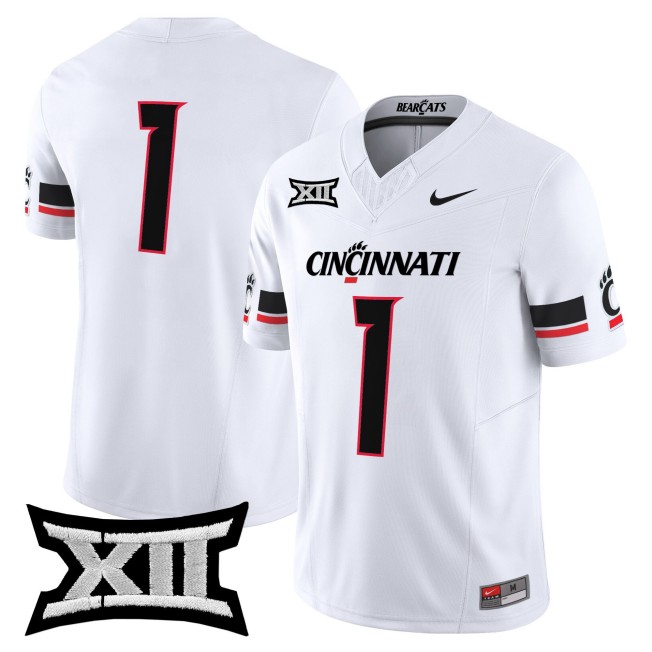 Men's Cincinnati Bearcats #1 White 2025 F.U.S.E. Vapor Limited Stitched Football Jersey