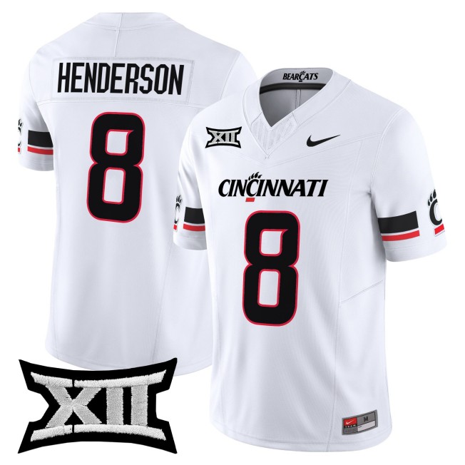 Men's Cincinnati Bearcats #8 Xzavier Henderson White 2025 F.U.S.E. Vapor Limited Stitched Football Jersey