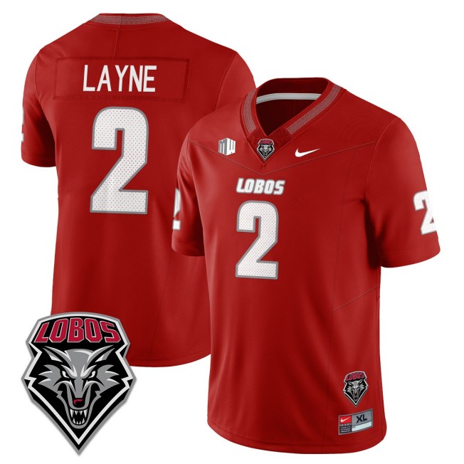 Men's New Mexico Lobos #2 Jack Layne Home Red 2025 Nike Limited UNM Football Jersey