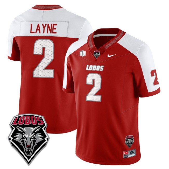Men's New Mexico Lobos #2 Jack Layne Red White Nike Limited 2025 UNM Football Jersey