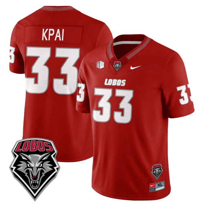 Men's New Mexico Lobos #33 Randolph Kpai Home Red 2025 Nike Limited UNM Football Jersey