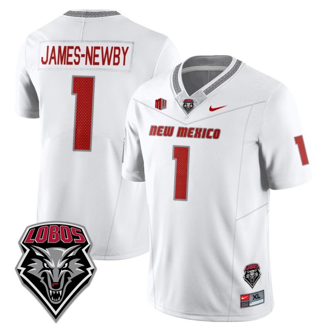 Men's New Mexico Lobos #1 Keyshawn James-Newby White 2025 Nike Limited UNM Football Jersey
