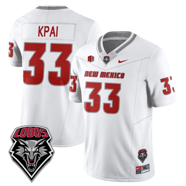 Men's New Mexico Lobos #33 Randolph Kpai White 2025 Nike Limited UNM Football Jersey