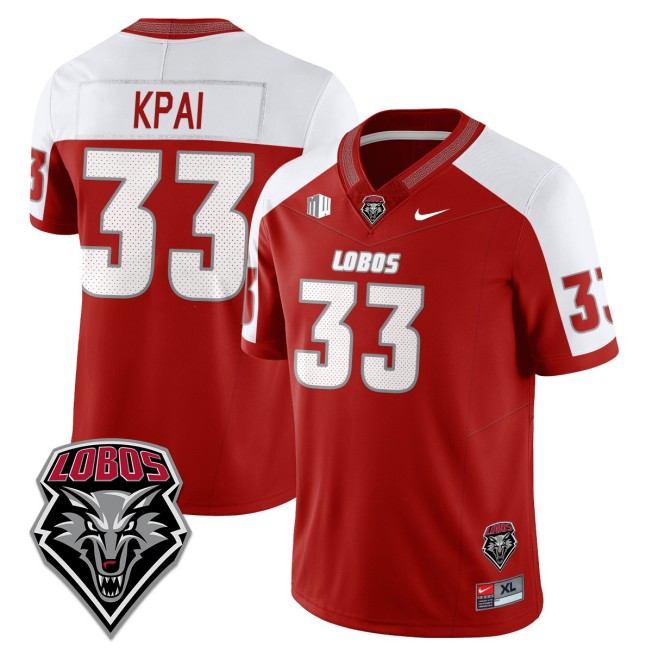 Men's New Mexico Lobos #33 Randolph Kpai Red White Nike Limited 2025 UNM Football Jersey