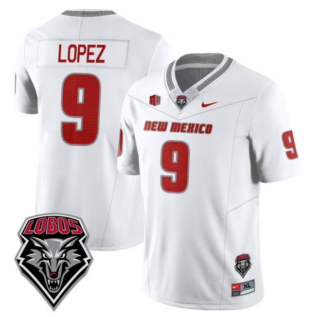 Men's New Mexico Lobos #9 Gabriel Lopez White 2025 Nike Limited UNM Football Jersey