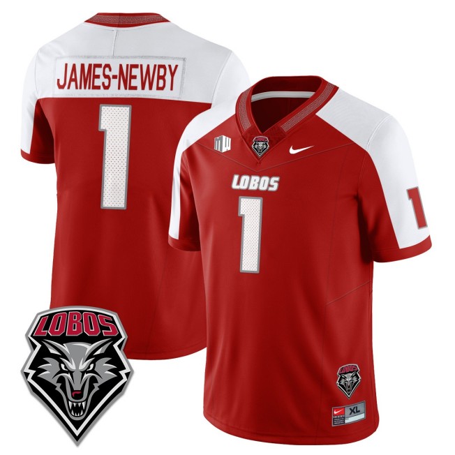 Men's New Mexico Lobos #1 Keyshawn James-Newby Red White Nike Limited 2025 UNM Football Jersey