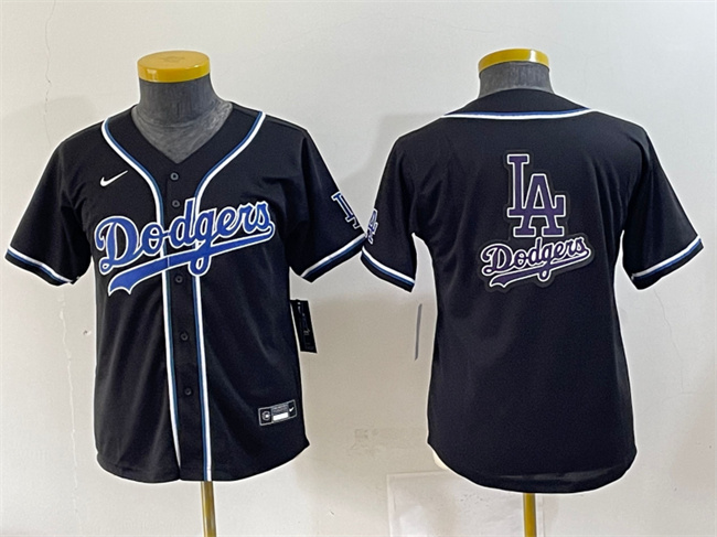 Youth Los Angeles Dodgers Team Big Logo Black Stitched Baseball Jerseys