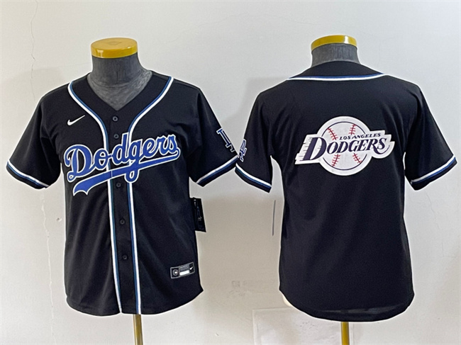 Youth Los Angeles Dodgers Team Big Logo Black Stitched MLB Baseball Jerseys