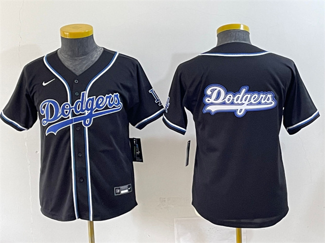 Youth Los Angeles Dodgers Team Big Logo Black Stitched MLB Baseball Jersey