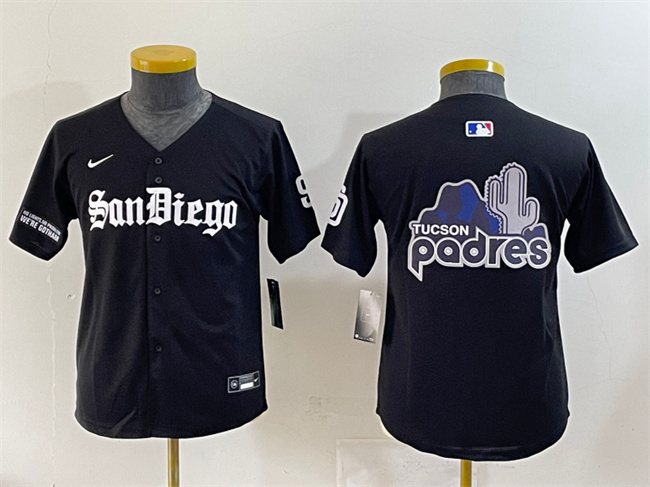 Youth San Diego Padres Team Big Logo Black Gothic Edition Vapor Limited Stitched Baseball Jersey