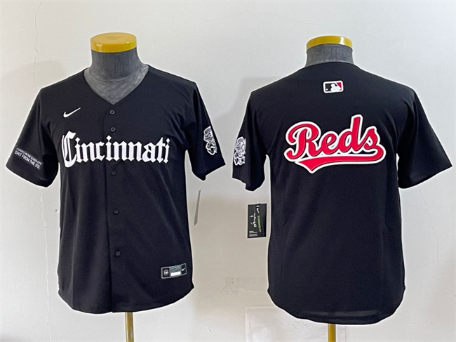 Youth Cincinnati Reds Team Big Logo Black 'Gothic Queen City Edition' Vapor Premier Limited Stitched Baseball Jersey