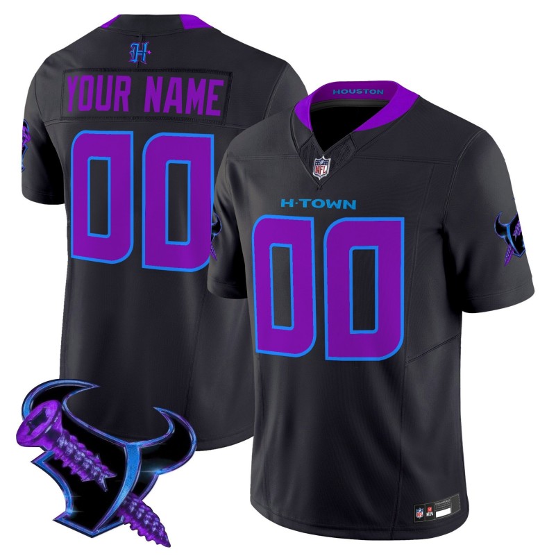 Houston Texans Custom Black 2025 DJ Screw Vapor Limited Stitched Football Jersey