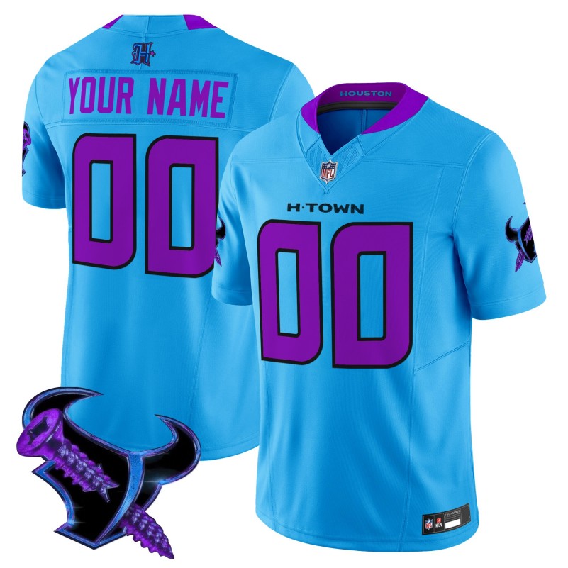 Houston Texans Custom Blue 2025 DJ Screw Vapor Limited Stitched Football Jersey