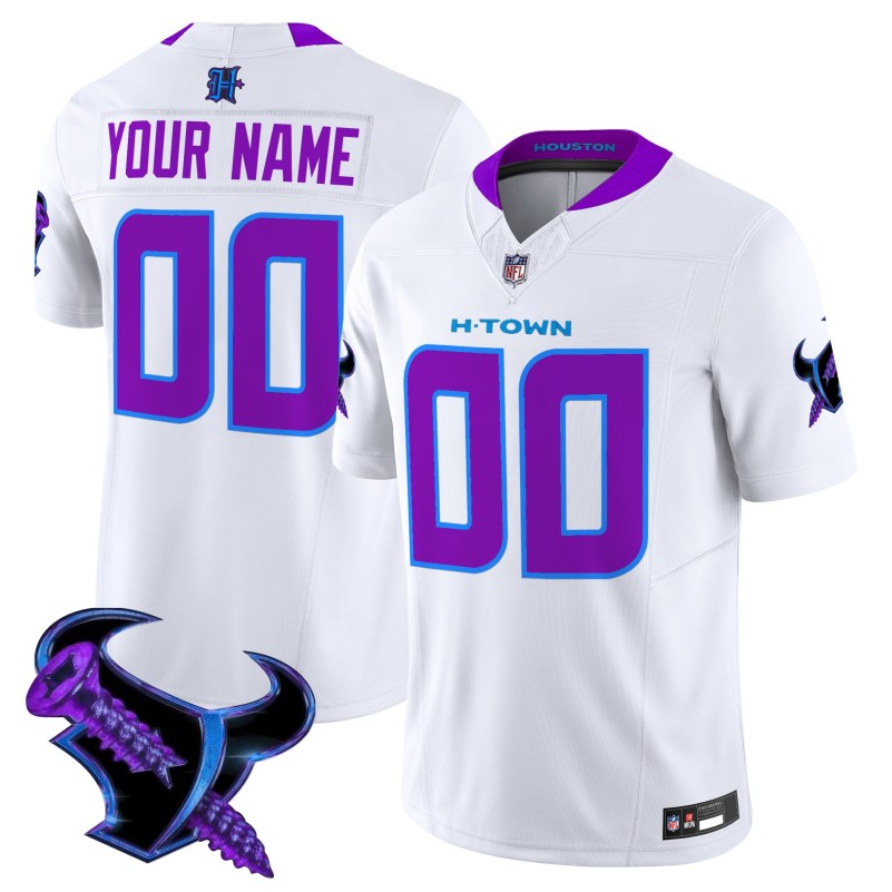 Houston Texans Custom White 2025 DJ Screw Vapor Limited Stitched Football Jersey