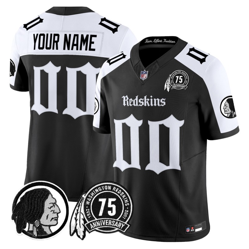 Washington Redskins 'Gothic Capital Edition' Custom Vapor Limited Stitched Football Jersey 75th Black White
