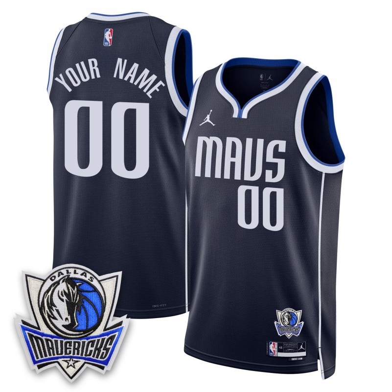 Dallas Mavericks Custom Navy Statement Edition 2025 With Patch Swingman Stitched Basketball Jersey