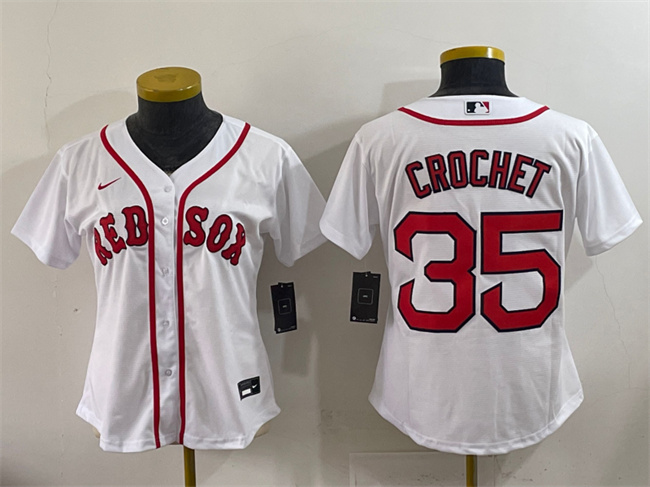 Women's Boston Red Sox #35 Garrett Crochet White Cool Base Stitched Baseball Jersey 