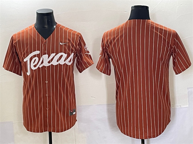 Men's Texas Longhorns Blank Orange Pinstripe SEC Patch Stitched Baseball Jersey