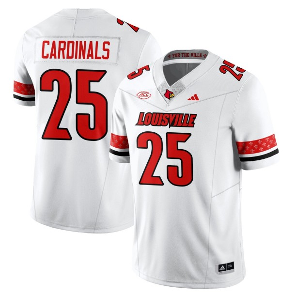 Men's Louisville Cardinals #25 White 2025 Vapor Stitched Football Jersey