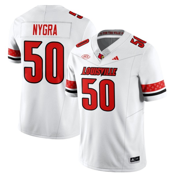 Men's Louisville Cardinals #50 Pete Nygra White 2025 Vapor Stitched Football Jersey