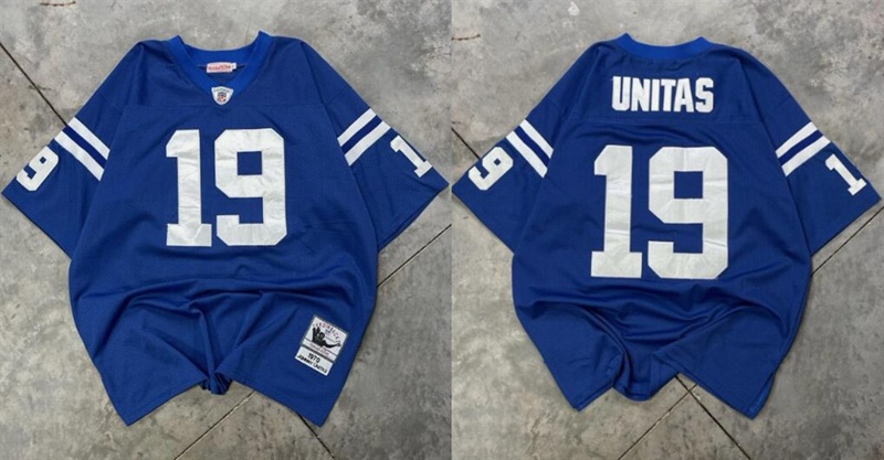 Men's Indianapolis Colts #19 Johnny Unitas Blue Throwback Stitched Football Jersey