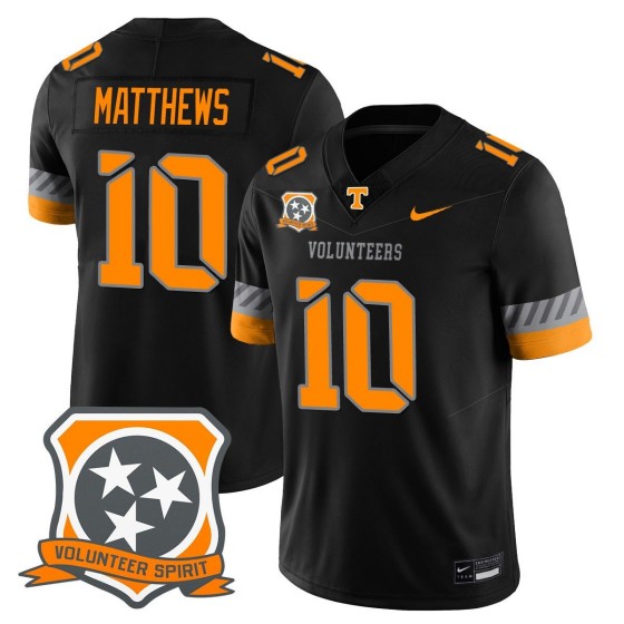 Men's Tennessee Volunteers #10 Mike Matthews Black 2025 Spirit Vapor Limited Stitched Football Jersey