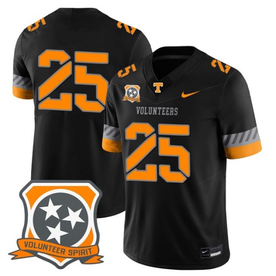 Men's Tennessee Volunteers #25 Black 2025 Spirit Vapor Limited Stitched Football Jersey